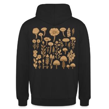 Vintage Mushrooms Flowers Botanicals Illustration - Unisex Hoodie - Schwarz - Hinten - Michal (187cm)