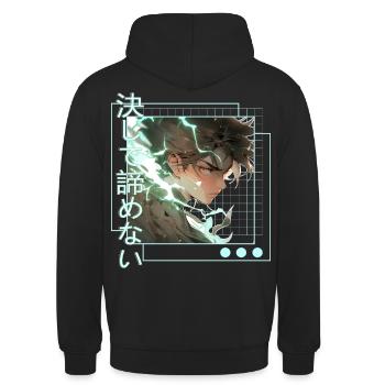 Shounen Anime Guy Japanese Kanji Otaku Aesthetic - Unisex Hoodie - Schwarz - Hinten - Michal (187cm)