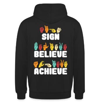 Sign Believe Achieve Retro Sign Language - Unisex Hoodie - Schwarz - Hinten - Michal (187cm)