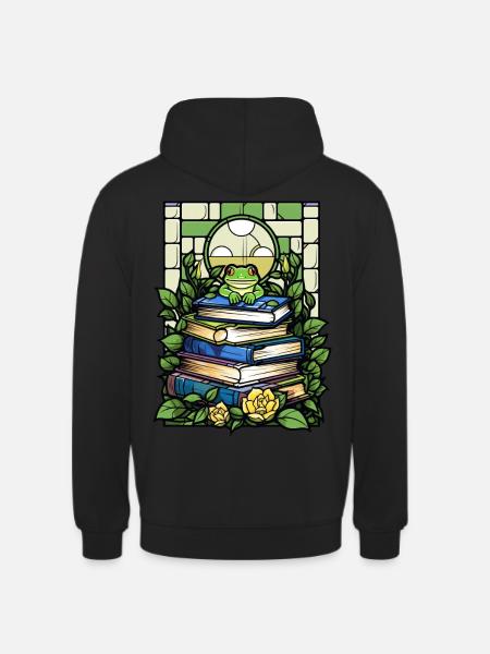 Cute Frog Bookish Bookworm Stained Glass Cottageco - Unisex Hoodie - Schwarz