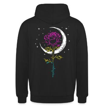 Mystical Rose Crescent Moon LGBTQ Pansexual Flag W - Unisex Hoodie - Schwarz - Hinten - Michal (187cm)