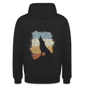 Retro heulender Wolf Vintage Oldschool Geschenk - Unisex Hoodie - Schwarz - Hinten - Michal (187cm)