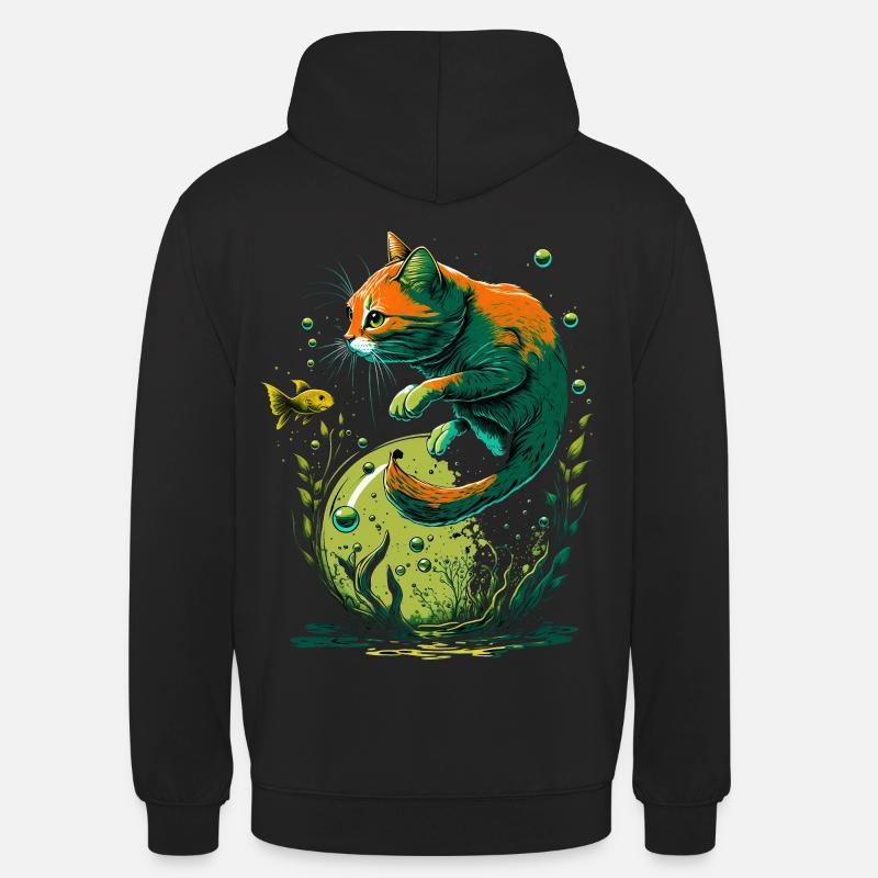 Fantasy Katze spielt mit Goldfischen - Unisex Hoodie - Schwarz