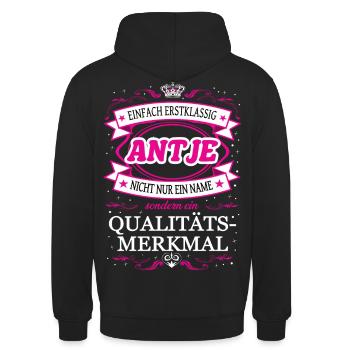 Caractéristique de qualité Antje tout simplement une tenue de première classe - Sweat-shirt à capuche unisexe - noir - Dos - Michal (187cm)