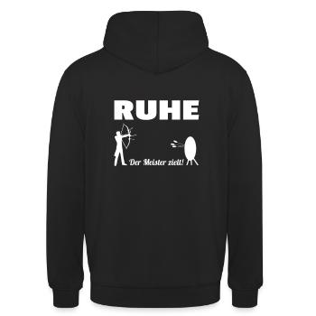 Ruhe! Der Meister zielt! Bogenschießen Bogensport - Unisex Hoodie - Schwarz - Hinten - Michal (187cm)