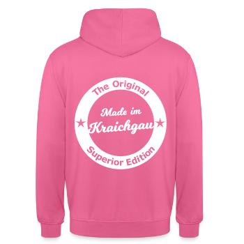 Fabriqué dans le Kraichgau - Sweat-shirt à capuche unisexe - rose - Dos - Michal (187cm)
