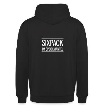 Sixpack im Speckmantel. Bodybuilder Männersprüche - Unisex Hoodie - Schwarz - Hinten - Michal (187cm)