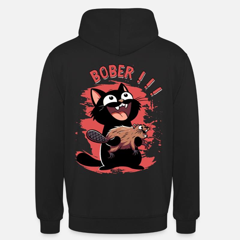 Hyper-Katze ruft „Bober!!!“ – Tierischer Ausraster - Unisex Hoodie - Schwarz