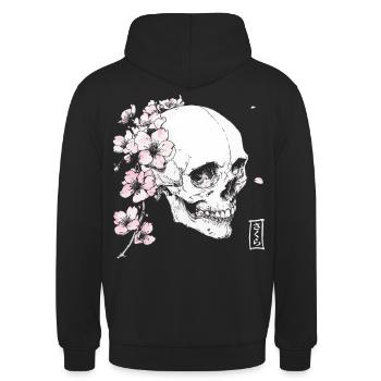 Kirschblüten Schädel im Japan-Stil - Unisex Hoodie - Schwarz - Hinten - Michal (187cm)