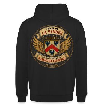 Fierté Vendée - Mareuil-sur-Lay-Dissais Privilège  - Sweat-shirt à capuche unisexe - noir - Dos - Michal (187cm)
