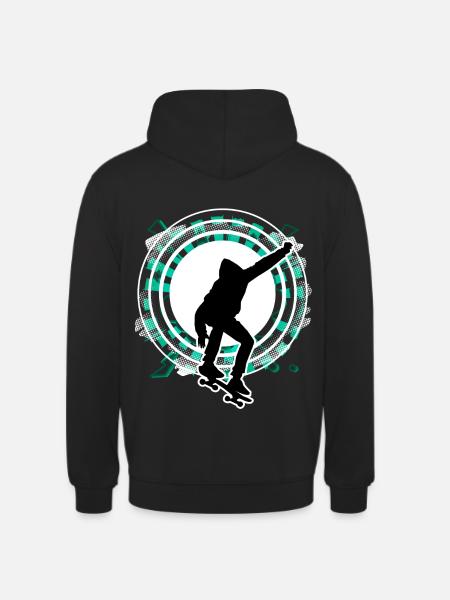 Skateboarder jumps circle grid green - Unisex Hoodie - black