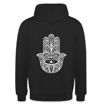 Hamsa main blanche - Sweat-shirt à capuche unisexe - noir - Dos - Michal (187cm)
