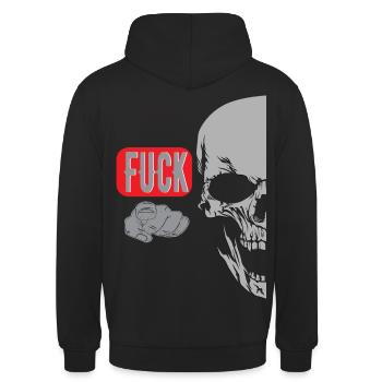 Zeigefinger Spruch Totenkopf - Unisex Hoodie - Schwarz - Hinten - Michal (187cm)