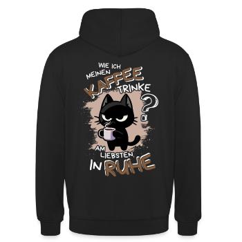 Kaffee und Ruhe – schwarze Katze am Limit - Unisex Hoodie - Schwarz - Hinten - Michal (187cm)