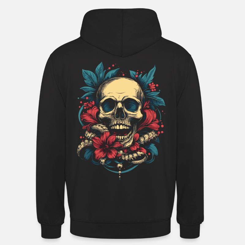 Crâne tropical avec des fleurs - Sweat-shirt à capuche unisexe - noir