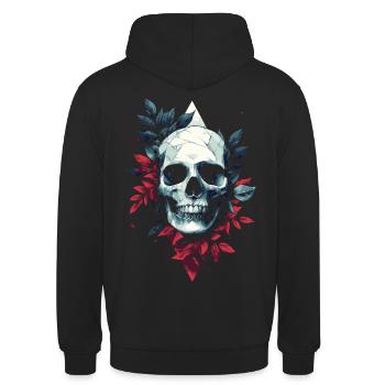 Geometrischer Schädel mit Blättern - Unisex Hoodie - Schwarz - Hinten - Michal (187cm)