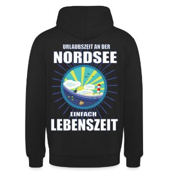 Urlaubszeit an der Nordsee, einfach Lebenszeit - Unisex Hoodie - Schwarz - Hinten - Michal (187cm)