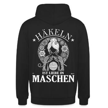 Häkeln ist Liebe – Kreativ und von Herzen - Unisex Hoodie - Schwarz - Hinten - Michal (187cm)