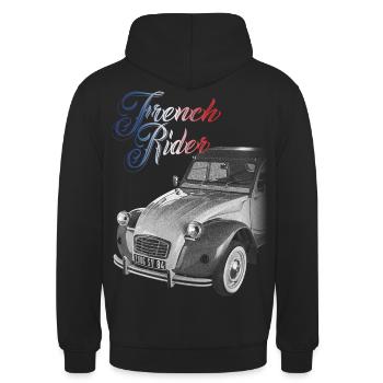 FRENCH RIDER, voiture française - Sweat-shirt à capuche unisexe - noir - Dos - Michal (187cm)