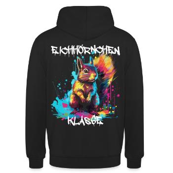 Eichhörnchenklasse Grundschule Klassentier - Unisex Hoodie - Schwarz - Hinten - Michal (187cm)