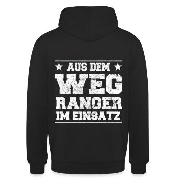Aus dem Weg Ranger im Einsatz Design - Unisex Hoodie - Schwarz - Hinten - Michal (187cm)