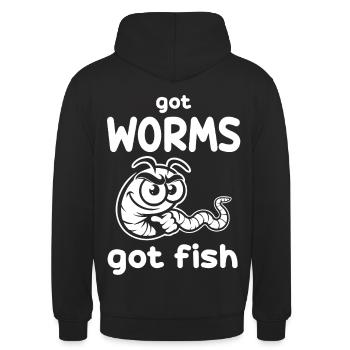 Got Worms Got Fish – Lustiges Anglerwurm Design - Unisex Hoodie - Schwarz - Hinten - Michal (187cm)