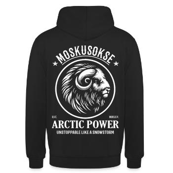 Musk Ox Design – Arctic Power & Naturkraft - Unisex Hoodie - black - Back - Michal (187cm)
