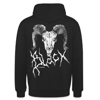 BLACX | RAM SKULL - Unisex Hoodie - Schwarz - Hinten - Michal (187cm)