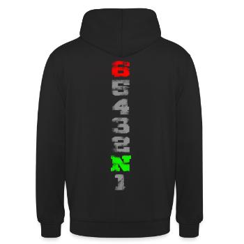 1N23456 used look - Unisex Hoodie - Schwarz - Hinten - Michal (187cm)