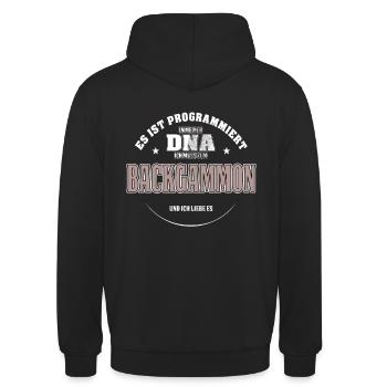 Es ist in meiner DNA ich muss zum BACKGAMMON - Unisex Hoodie - Schwarz - Hinten - Michal (187cm)