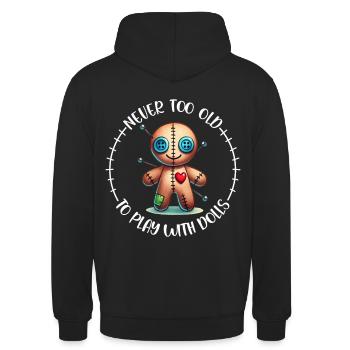 Jamais trop vieux pour jouer à la poupée. Poupée vaudou - Sweat-shirt à capuche unisexe - noir - Dos - Michal (187cm)
