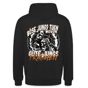Böse Jungs tuen wovon gute Jungs träumen - Unisex Hoodie - Schwarz - Hinten - Michal (187cm)