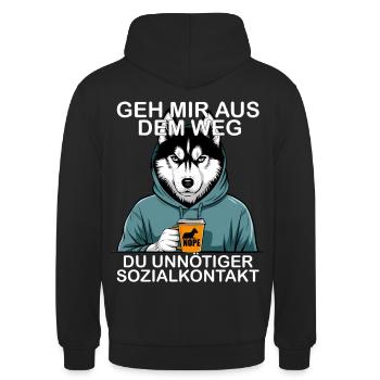 Geh mir aus dem Weg du unnötiger Sozialkontakt - Unisex Hoodie - Schwarz - Hinten - Michal (187cm)
