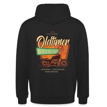 Oldtimer Motorrad geboren 1962 Geburtstag Geschenk - Unisex Hoodie - Schwarz - Hinten - Michal (187cm)