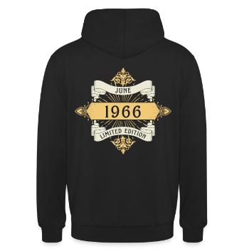 Anniversaire de juin 1966 Édition limitée - Sweat-shirt à capuche unisexe - noir - Dos - Michal (187cm)