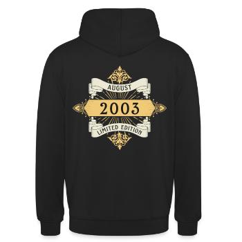August 2003 Geburtstag Limited Edition - Unisex Hoodie - Schwarz - Hinten - Michal (187cm)
