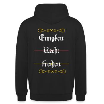 Einigkeit, Recht, Freiheit - Unisex Hoodie - Schwarz - Hinten - Michal (187cm)