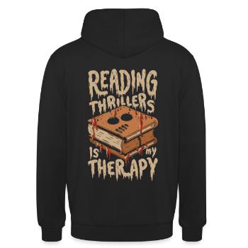 Reading Thrillers Is My Therapy - Unisex Hoodie - Schwarz - Hinten - Michal (187cm)