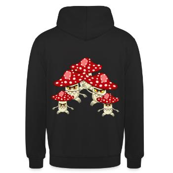 Funny Fly agaric Mushrooms Fan Shirt - Unisex Hoodie - black - Back - Michal (187cm)