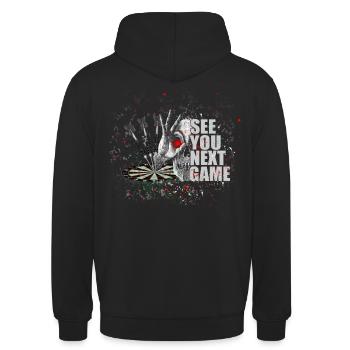 Dart Skull Motiv coole Grafik mehrfarbig mit Skull - Unisex Hoodie - Schwarz - Hinten - Michal (187cm)
