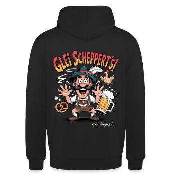Glei scheppert´s. Echt Bayrisch Bayern - Unisex Hoodie - Schwarz - Hinten - Michal (187cm)