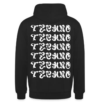 Techno Schriftzug Backprint - Unisex Hoodie - Schwarz - Hinten - Michal (187cm)