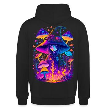 Hexe mit psychodelischen Pilzen - walpurgisnacht - Unisex Hoodie - Schwarz - Hinten - Michal (187cm)
