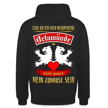Orlamünde wird immer Heimat sein - Unisex Hoodie - Schwarz - Hinten - Michal (187cm)