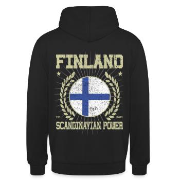Cooles Finnland Design - Unisex Hoodie - Schwarz - Hinten - Michal (187cm)
