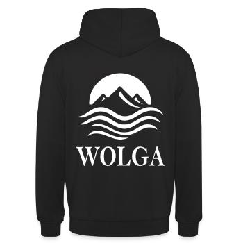 Wolga – Majestätischer Fluss Design - Unisex Hoodie - Schwarz - Hinten - Michal (187cm)