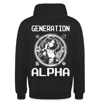 Generation Alpha - Jugend Design im Japan Style - Unisex Hoodie - Schwarz - Hinten - Michal (187cm)
