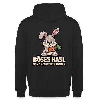 Böses Hasi – Ganz schlechte Möhre! Frecher Hase - Unisex Hoodie - Schwarz - Hinten - Michal (187cm)