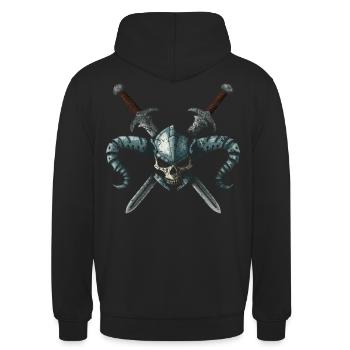 Kriegerschädel 2 Schwerter - Unisex Hoodie - Schwarz - Hinten - Michal (187cm)