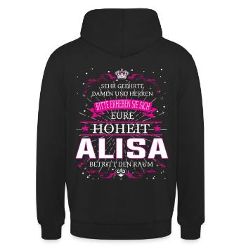 Eure Hoheit Alisa betritt den Raum - Unisex Hoodie - Schwarz - Hinten - Michal (187cm)